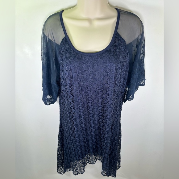 Indigo Soul navy blue lace women’s blouse size medium - Picture 2 of 8